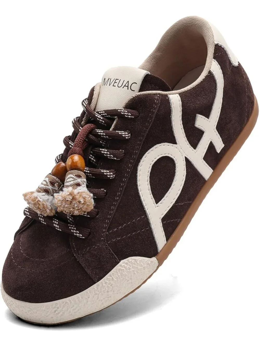 Women's Coffee Brown Leather Lightweight ﻿Retro Gum Sole Walking Fashion Sneaker